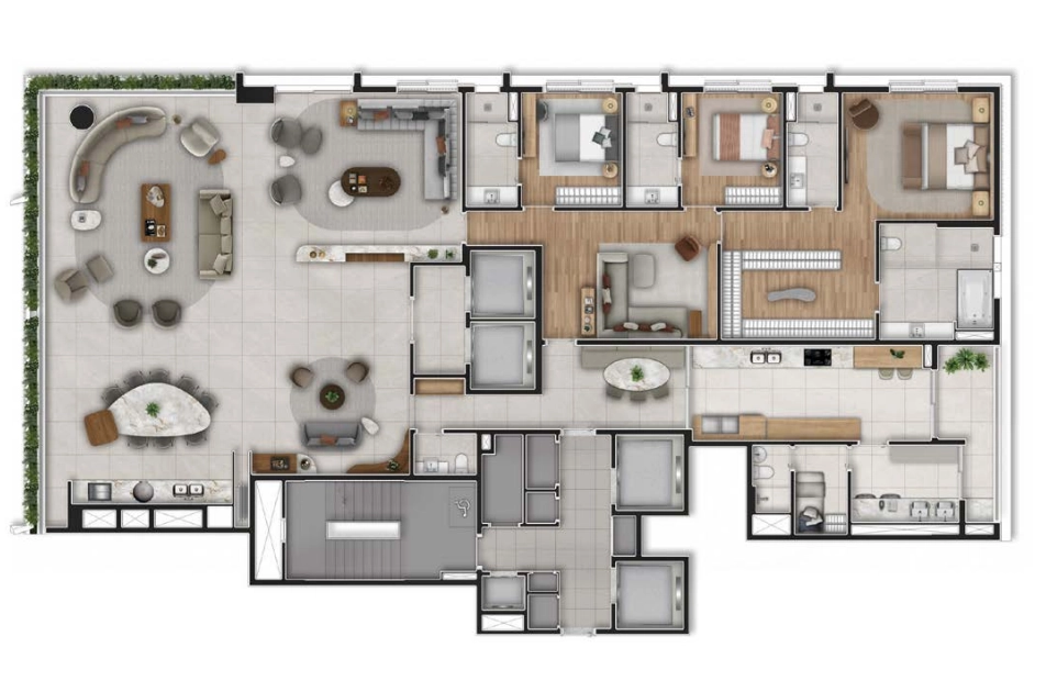 Planta do apartamento de 370m² do GranOscar Ibirapuera com opção de living ampliado.